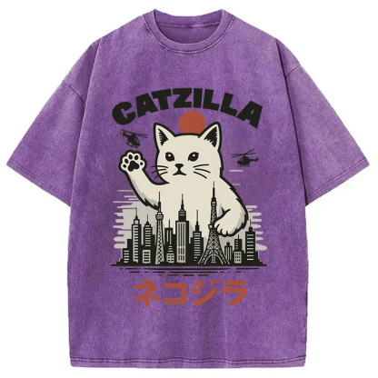 Feline Fury Over Tokyo Washed T-Shirt