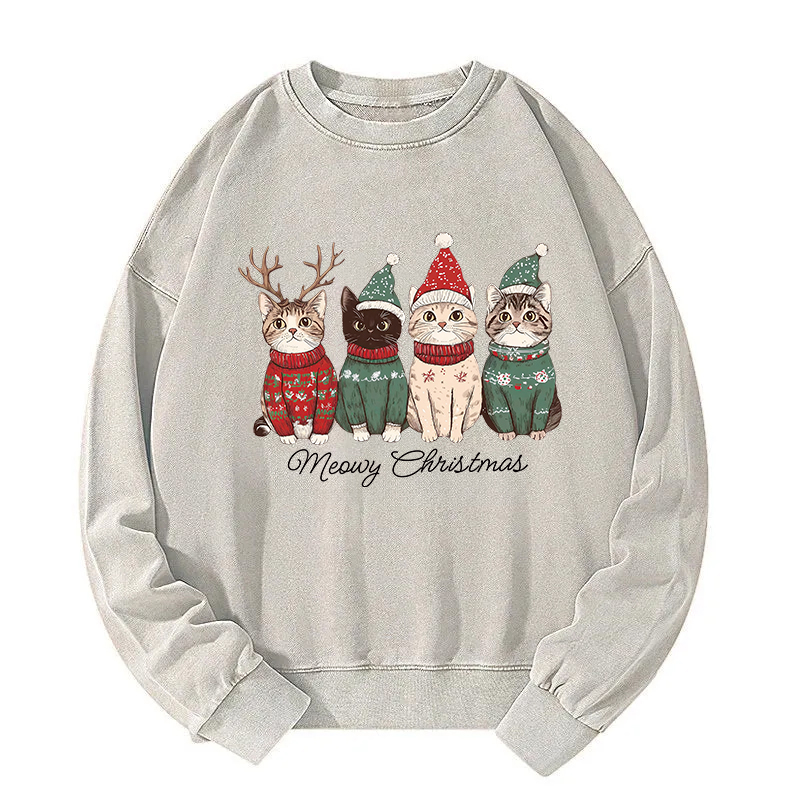 Meowy Christmas Cats Washed Sweatshirt