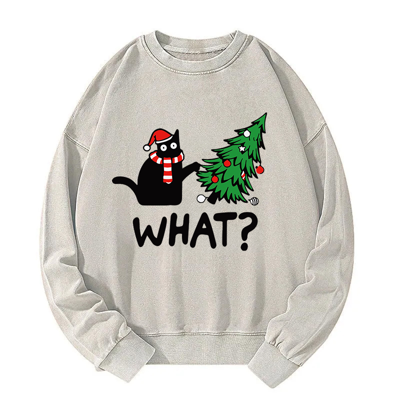 Funny Black Cat Christmas Washed Sweatshirt