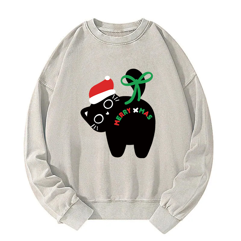 Funny Merry Xmas Cat Washed Sweatshirt