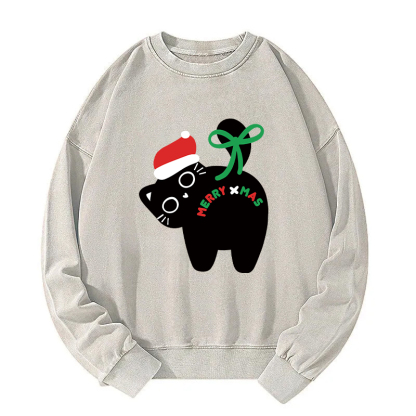 Funny Merry Xmas Cat Washed Sweatshirt