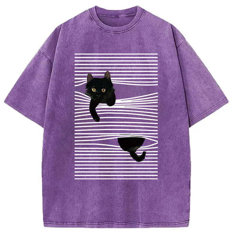 Cat Scratching Curtain Washed T-Shirt