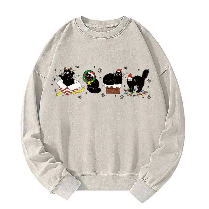 Christmas Black Cats Washed Sweatshirt