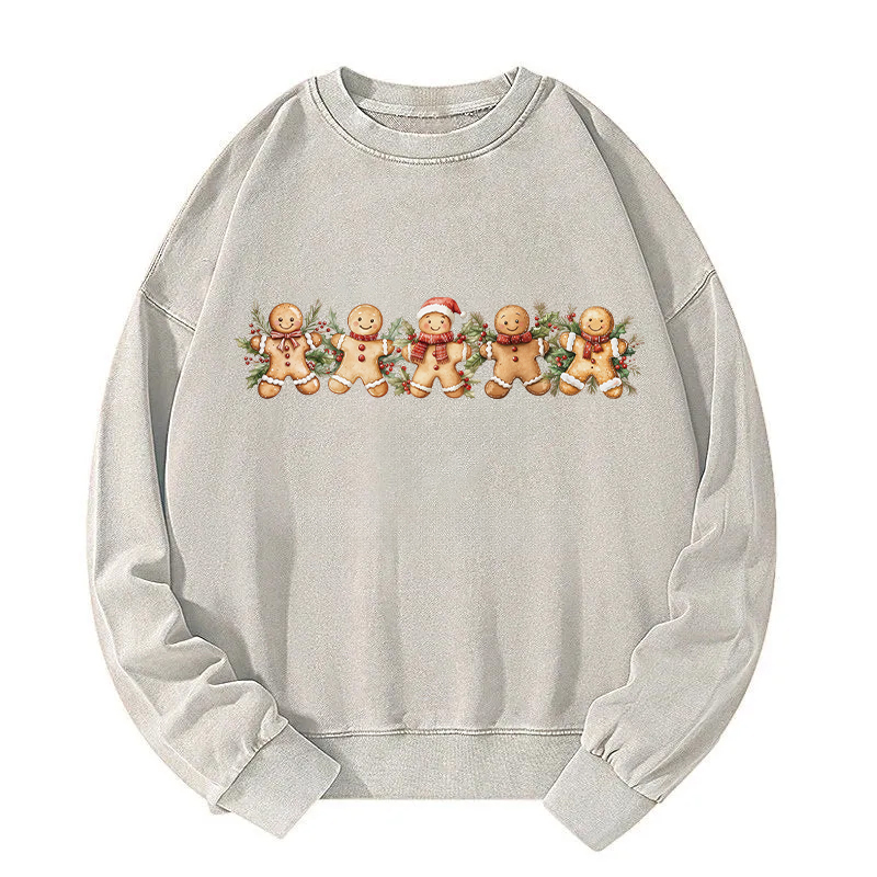 Christmas Cute Gingerbread Man Washed Sweatshirt