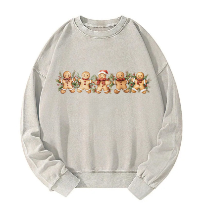 Christmas Cute Gingerbread Man Washed Sweatshirt