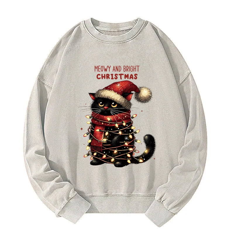 Meowy and Bright Christmas Washed Sweatshirt