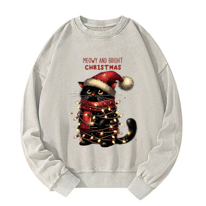 Meowy and Bright Christmas Washed Sweatshirt