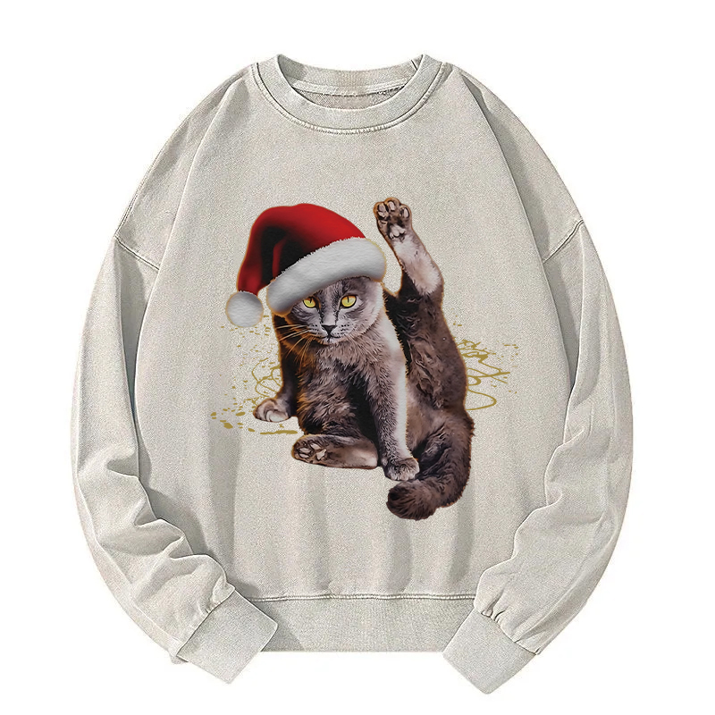 Funny Christmas Lazy Cat  Washed Sweatshirt