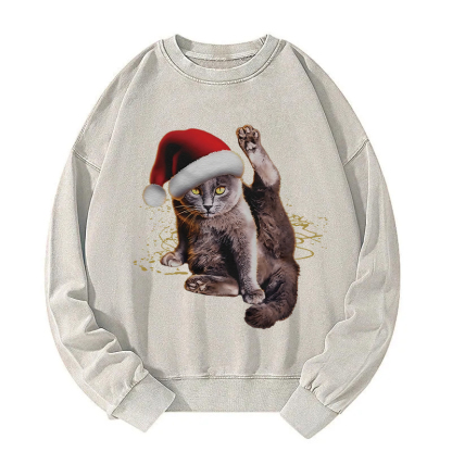 Funny Christmas Lazy Cat  Washed Sweatshirt