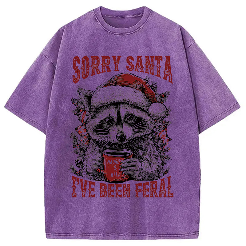 Sorry Santa I've Been Feral Washed T-Shirt