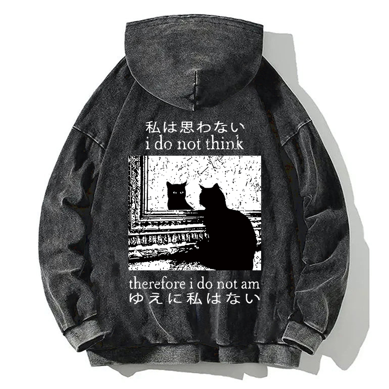 Thinking Cat Back Washed Hoodie