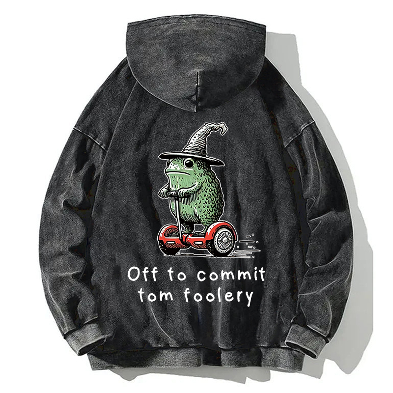 Frog Riding A Balance Scooter Back Washed Hoodie