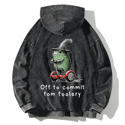 Frog Riding A Balance Scooter Back Washed Hoodie