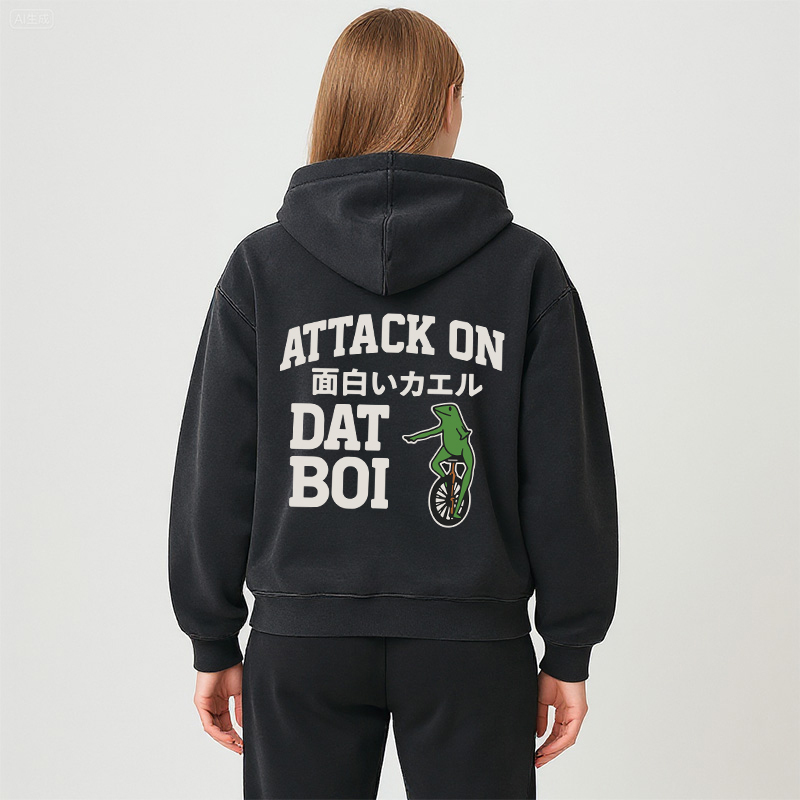 Attack on Funny Frog Washed Zip Hoodie