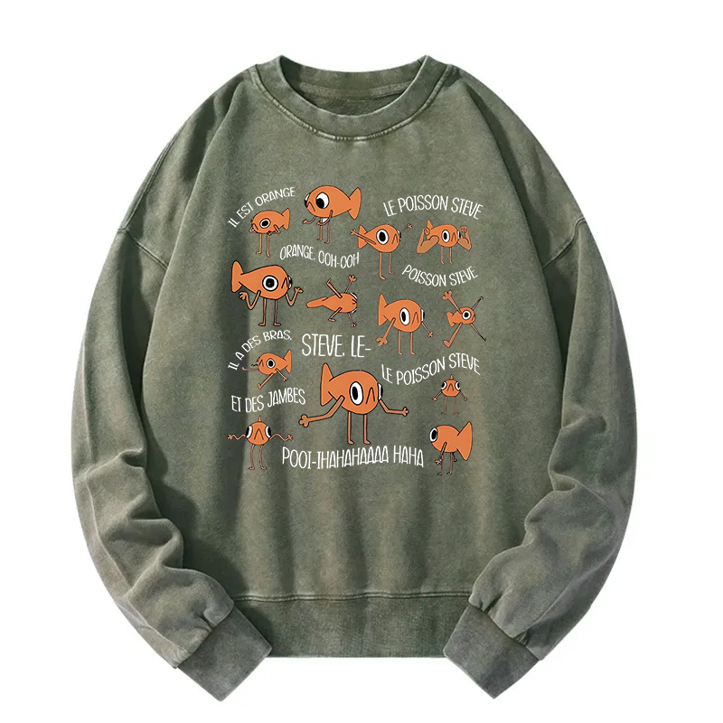 Funny Le Poisson Steve Washed Sweatshirt