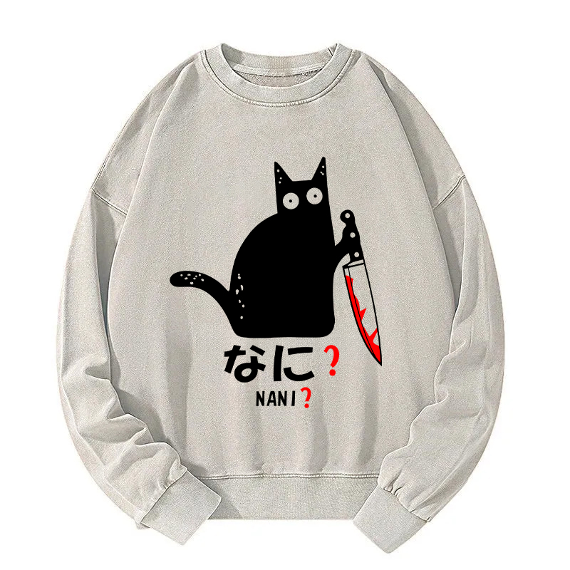 A Puzzled Cat Holding A Knife Washed Sweatshirt