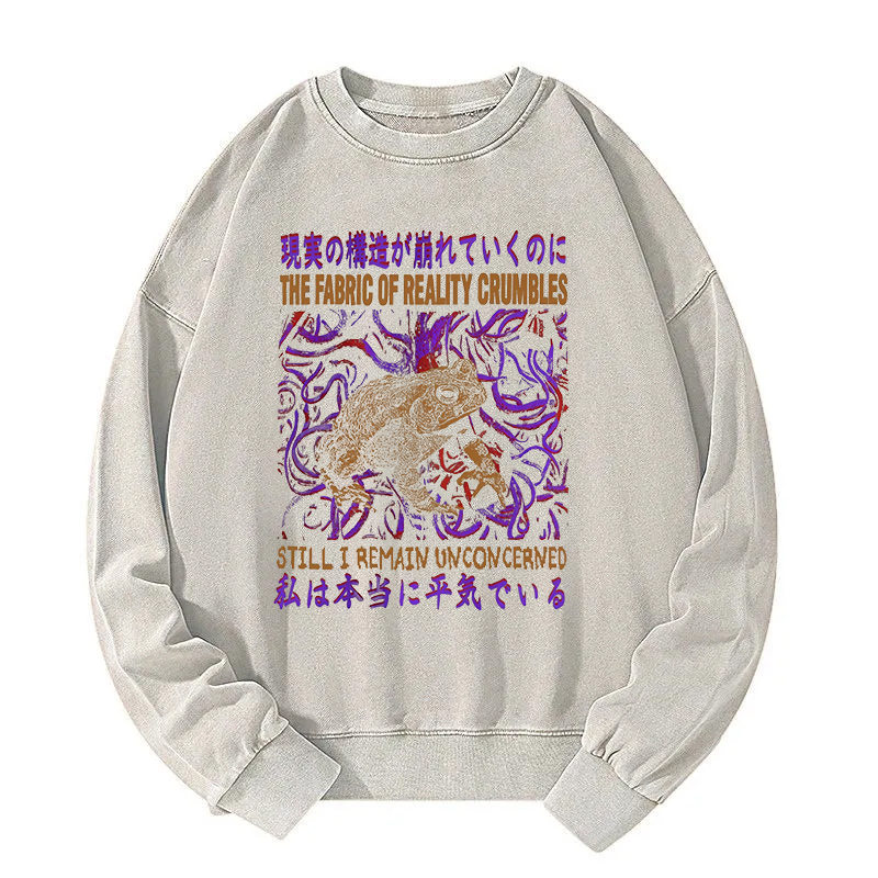 Fabric of Reality Crumbles Still I Remain Unconcerned Washed Sweatshirt