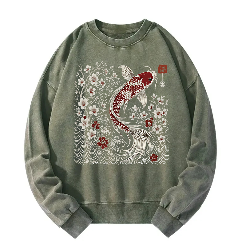 Vintage Sakura And Koi Washed Sweatshirt