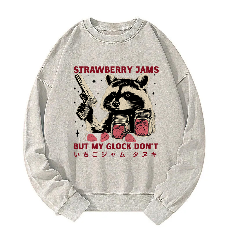 Strawberry Jams Glock Funny Raccoon Washed Sweatshirt