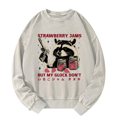 Strawberry Jams Glock Funny Raccoon Washed Sweatshirt