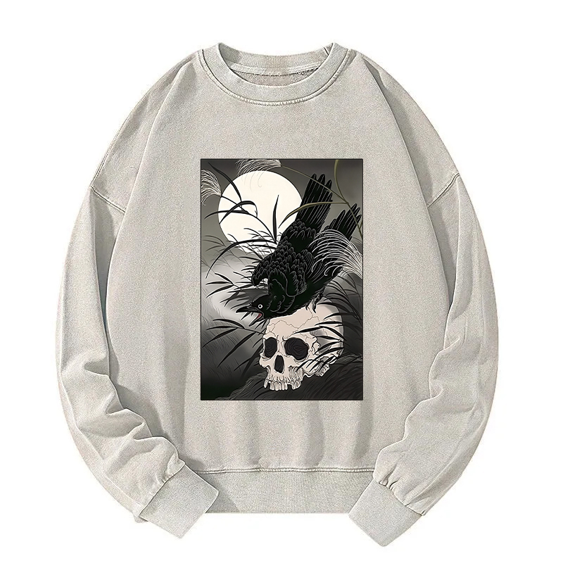 Crows In The Dark Night Ukiyo-e Washed Sweatshirt