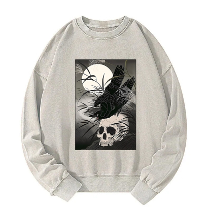 Crows In The Dark Night Ukiyo-e Washed Sweatshirt