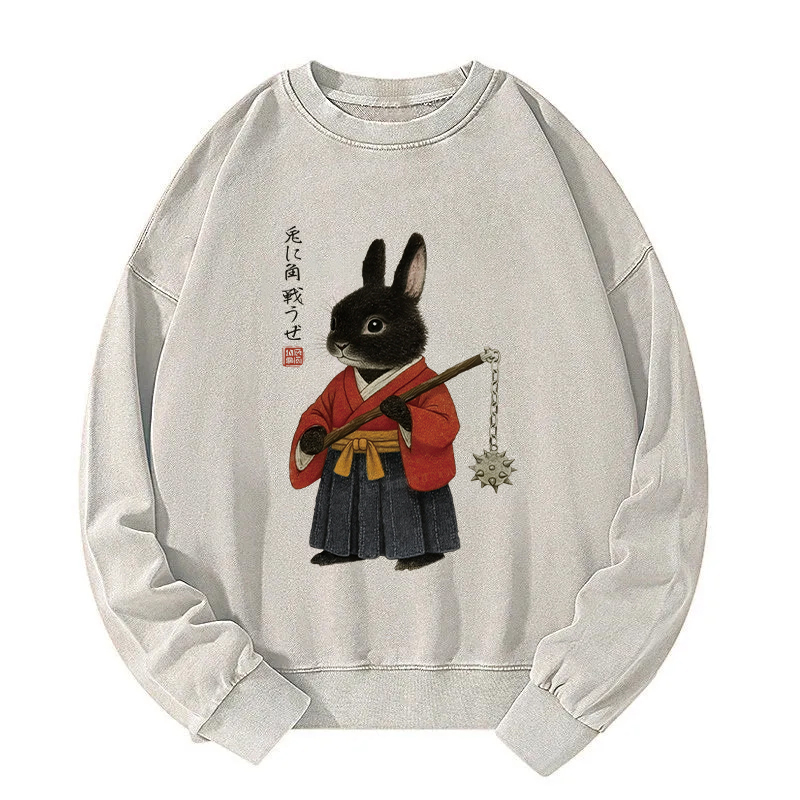 Let's Fight With Japanese Rabbit Washed Sweatshirt