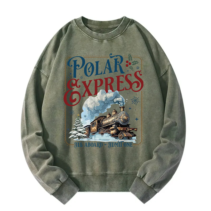 All Aboard Polar Express Christmas Washed Sweatshirt