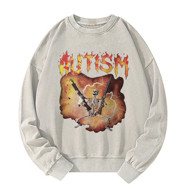 Autistic Funny Skeleton Washed Sweatshirt