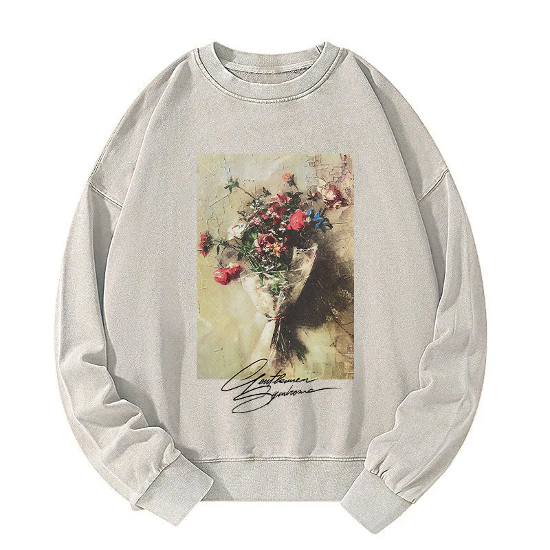 Bouquet Oil Painting Washed Sweatshirt