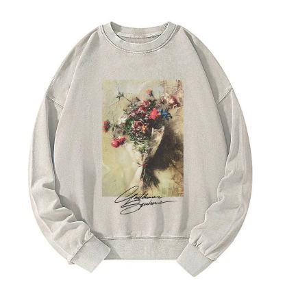 Bouquet Oil Painting Washed Sweatshirt