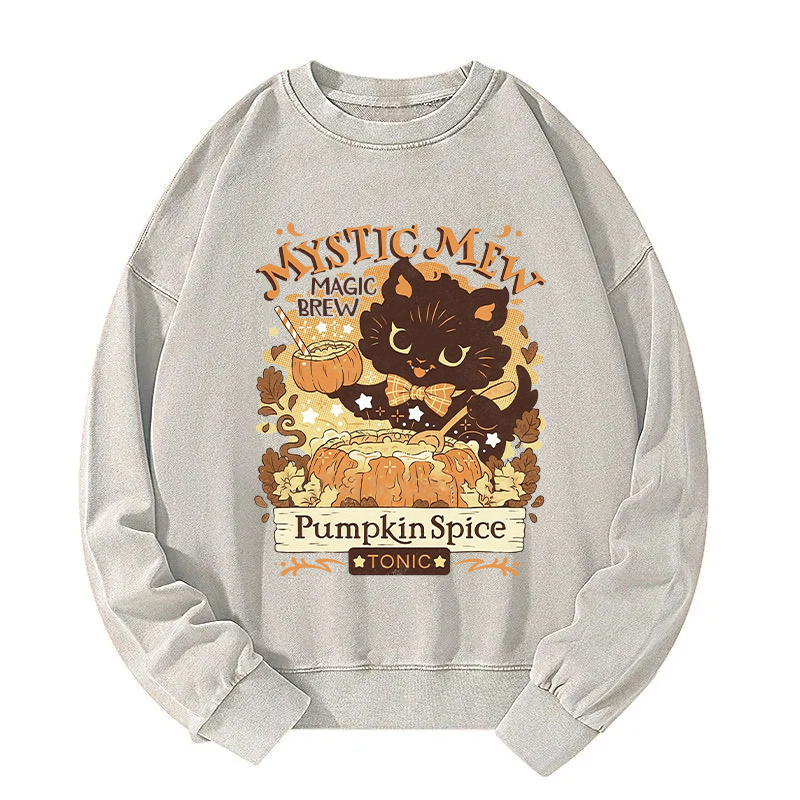Mystic Mew Pumpkin Spice Black Cat Washed Sweatshirt