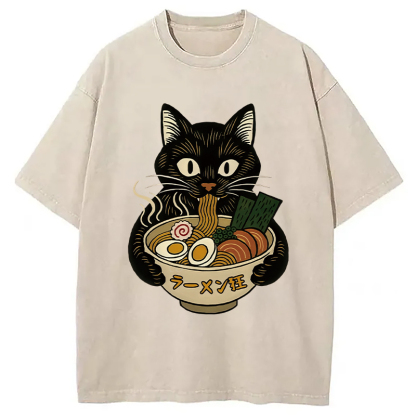 Cat Ramen Fanatic Washed T-Shirt