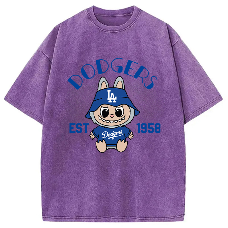 Labubu Dodgers Dream Baseball Vintage Japanese Washed T-Shirt