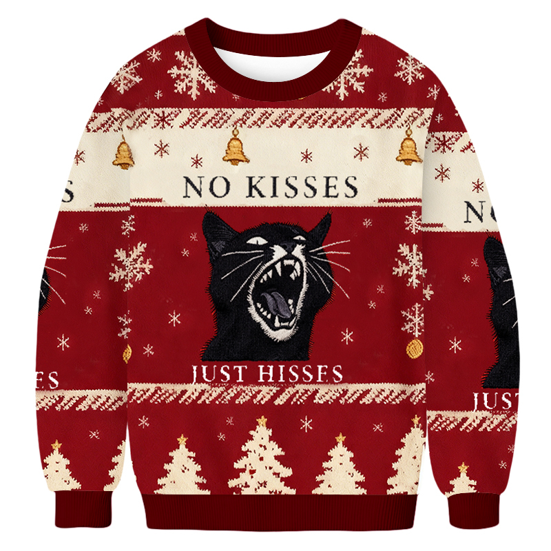 Tokyoviva No Kisses Just Hisses Angry Black Cat Christmas Ugly Sweatsh