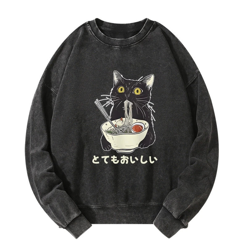 Cats Eat Ramen Noodles Washed Sweatshirt