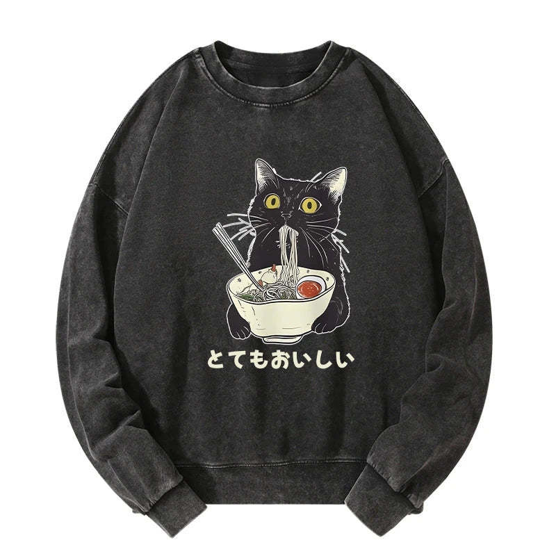 Cats Eat Ramen Noodles Washed Sweatshirt