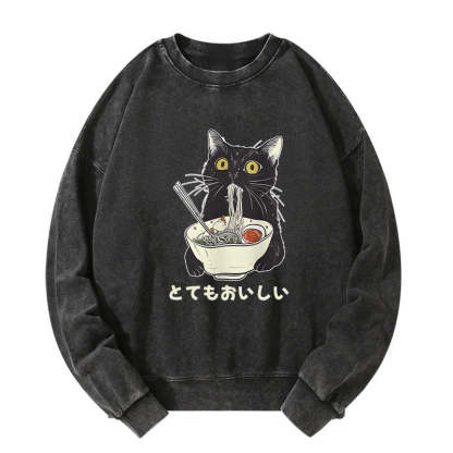 Cats Eat Ramen Noodles Washed Sweatshirt