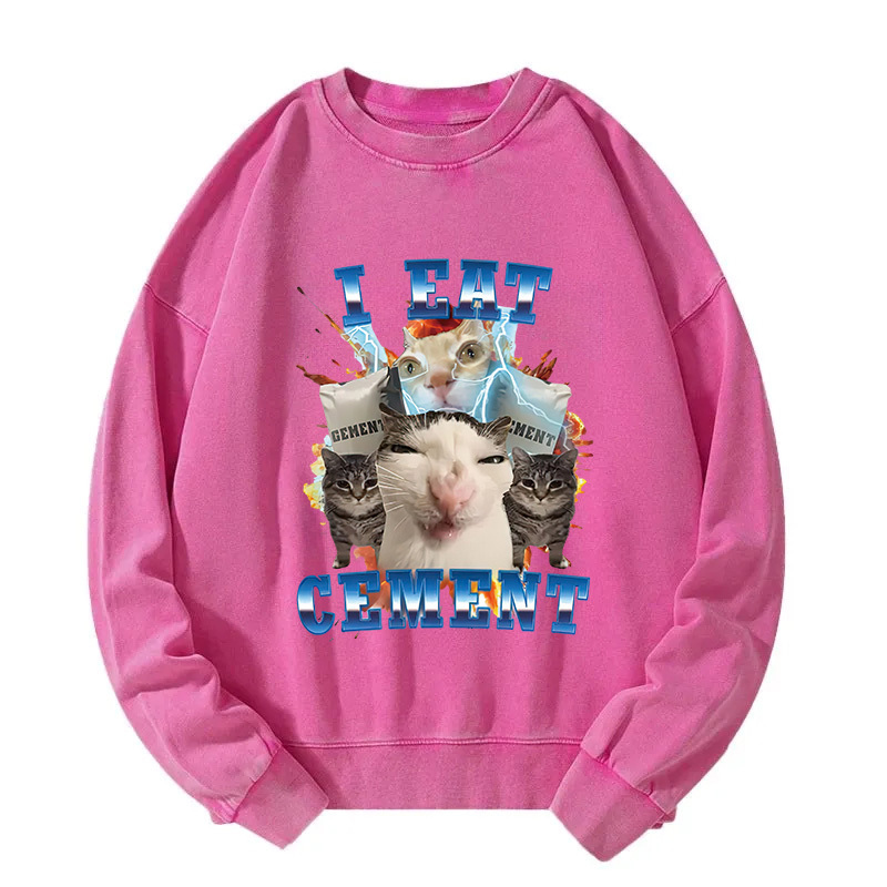I Eat Cement Funny Cat Meme Washed Sweatshirt