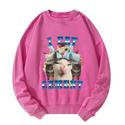I Eat Cement Funny Cat Meme Washed Sweatshirt