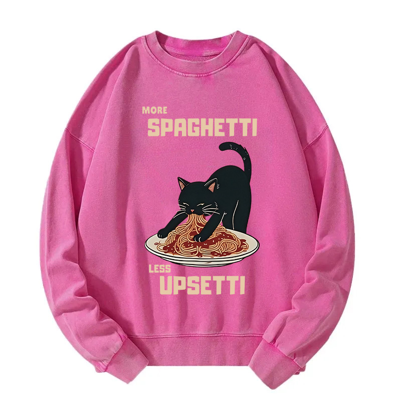 Cat Eating Spaghetti Funny Washed Sweatshirt