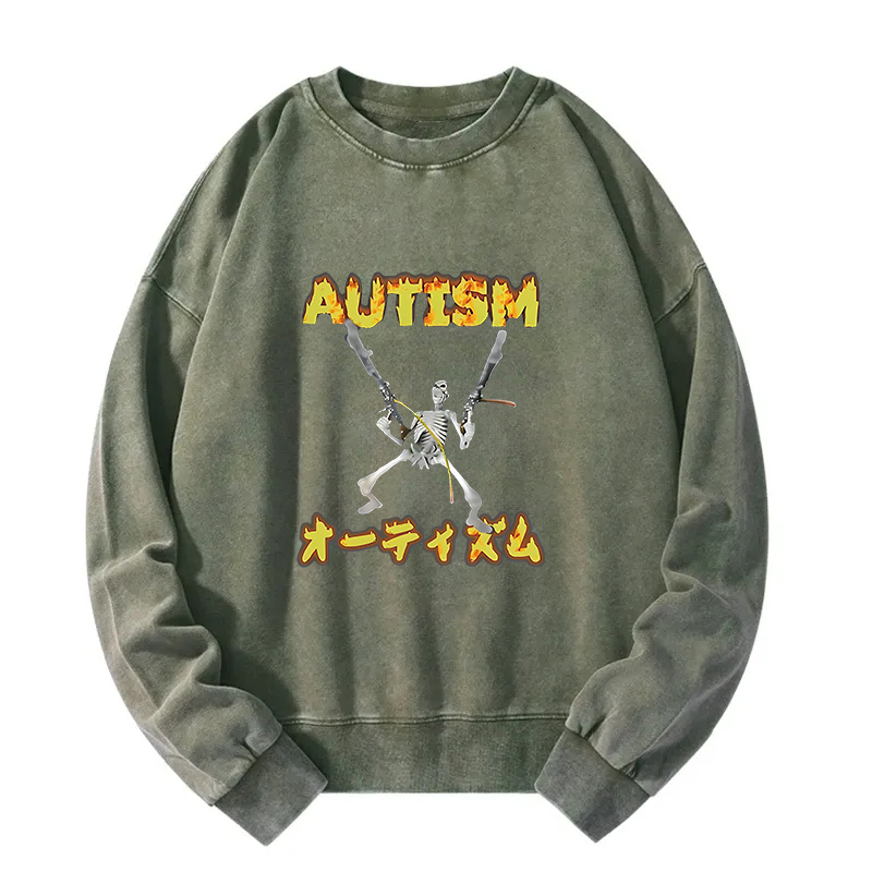 Autism Funny Skeleton Washed Sweatshirt