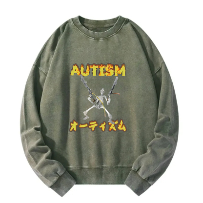 Autism Funny Skeleton Washed Sweatshirt