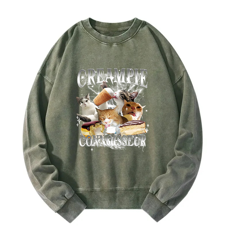 Creampie Connoisseur Meme Washed Sweatshirt