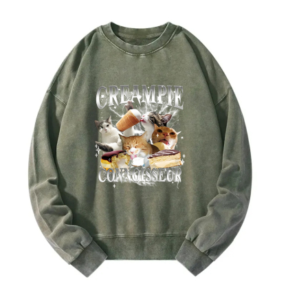 Creampie Connoisseur Meme Washed Sweatshirt