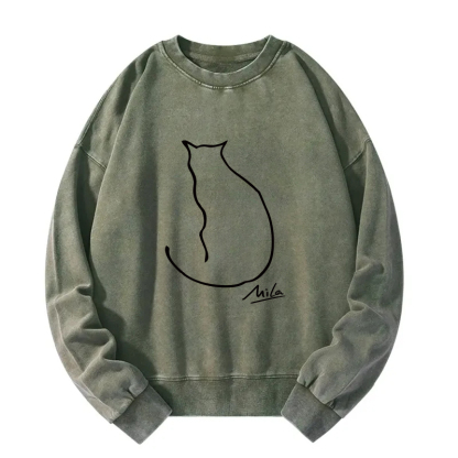 Simple Drawing Cat Washed Sweatshirt