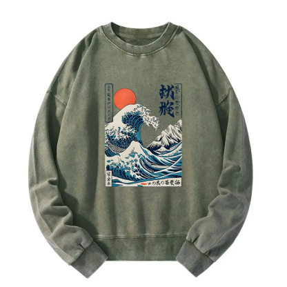 Ukiyo-e Ocean Waves Japan Washed Sweatshirt