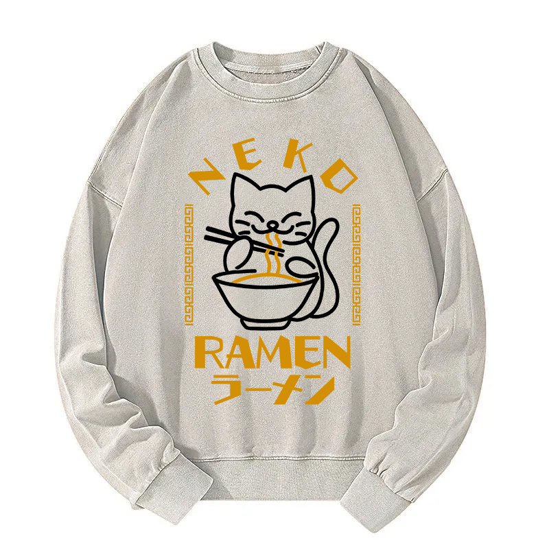 Cat Obsessed With Ramen Washed Sweatshirt