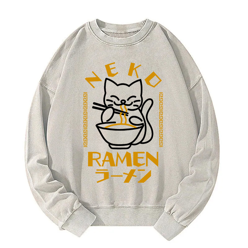 Cat Obsessed With Ramen Washed Sweatshirt