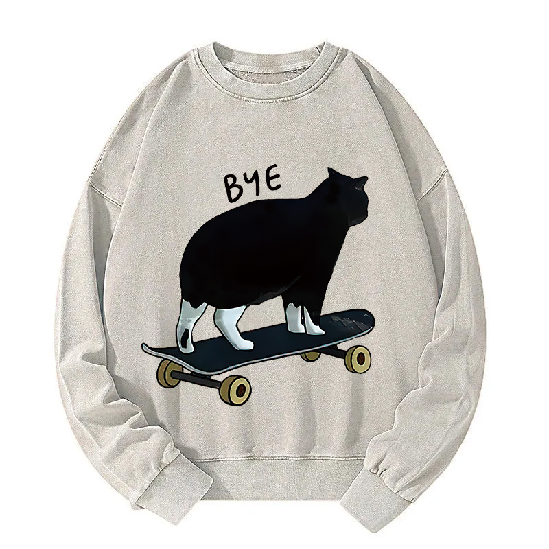 Cat On Skateboard Washed Sweatshirt